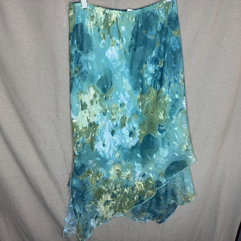 Floral Watercolor Asymmetrical Handkerchief Hem Skirt FairyCore Mermaid 12P - Picture 4 of 5